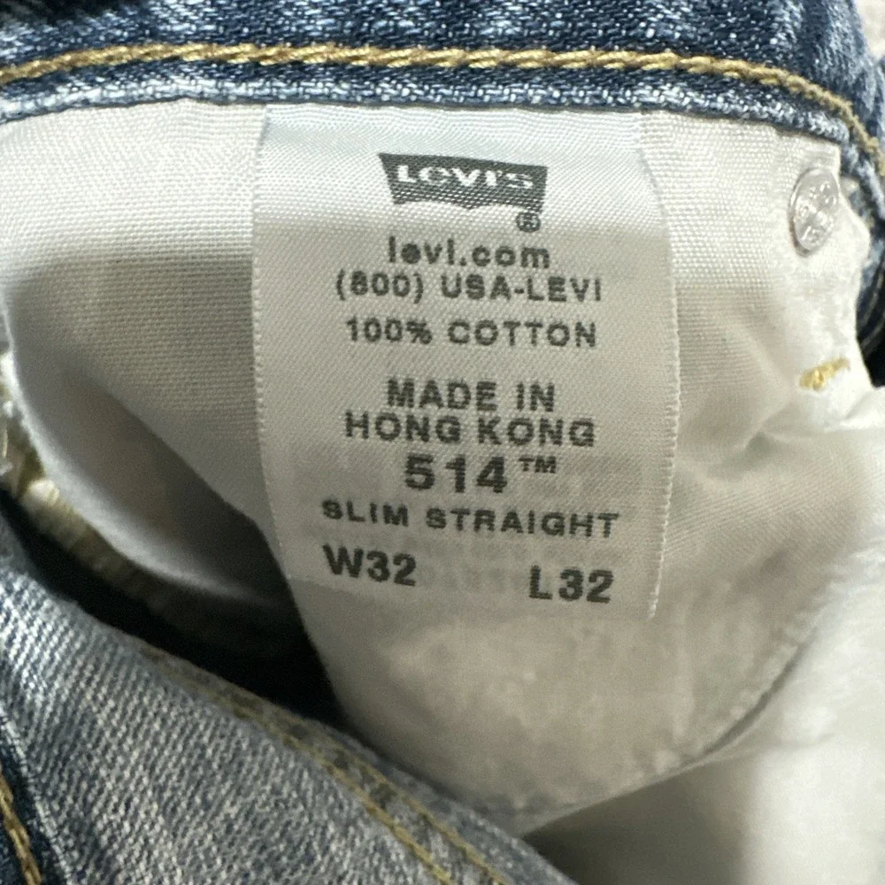 Levis 514 Jeans Men's‎ Size 32 Blue Slim Straight Light Wash Distressed Denim